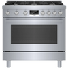 Bosch 800 Series HGS8655UC 36 Inch Freestanding Gas Range with 6 Sealed Burners, 3.4 cu. ft. Oven Capacity, Continuous Grates, Convection Oven, and Self-Cleaning: Stainless Steel