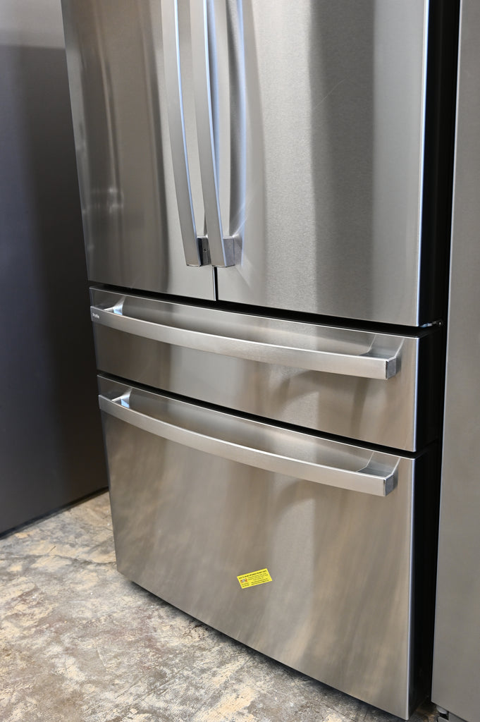 GE Profile PJE23BYWFS 36 Inch Counter-Depth Smart 4-Door French-Door Refrigerator with 23.2 cu. ft. Capacity, 4 Glass Shelves, Adjustable Temperature Drawer, TwinChill™, Dual-Dispense AutoFill Pitcher, and ENERGY STAR®: Stainless Steel