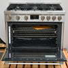 Bosch 800 Series HGS8655UC 36 Inch Freestanding Gas Range with 6 Sealed Burners, 3.4 cu. ft. Oven Capacity, Continuous Grates, Convection Oven, and Self-Cleaning: Stainless Steel