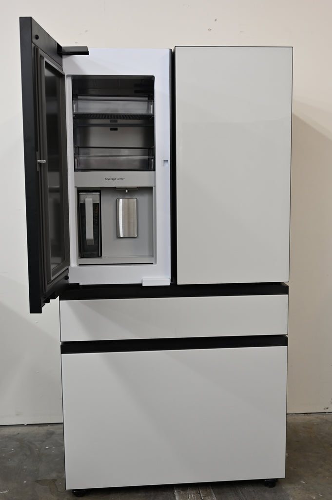 Samsung BESPOKE RF23BB860012 36 Inch Counter-Depth Freestanding 4-Door French Door Smart Refrigerator with 23 cu. ft. Total Capacity, Beverage Center™, FlexZone™ Drawer, Twin Cooling Plus™, Wi-Fi, Dual Ice Maker, ADA Complian: White Glass - All Panels