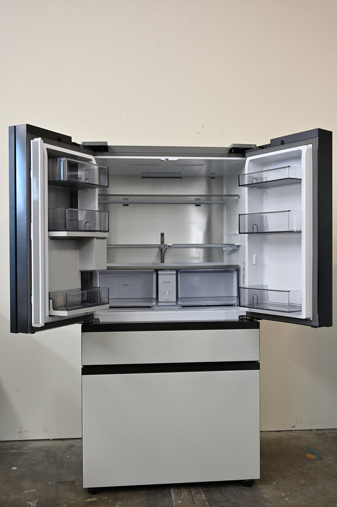Samsung BESPOKE RF23BB860012 36 Inch Counter-Depth Freestanding 4-Door French Door Smart Refrigerator with 23 cu. ft. Total Capacity, Beverage Center™, FlexZone™ Drawer, Twin Cooling Plus™, Wi-Fi, Dual Ice Maker, ADA Complian: White Glass - All Panels