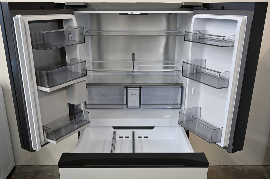 Samsung BESPOKE RF23BB860012 36 Inch Counter-Depth Freestanding 4-Door French Door Smart Refrigerator with 23 cu. ft. Total Capacity, Beverage Center™, FlexZone™ Drawer, Twin Cooling Plus™, Wi-Fi, Dual Ice Maker, ADA Complian: White Glass - All Panels