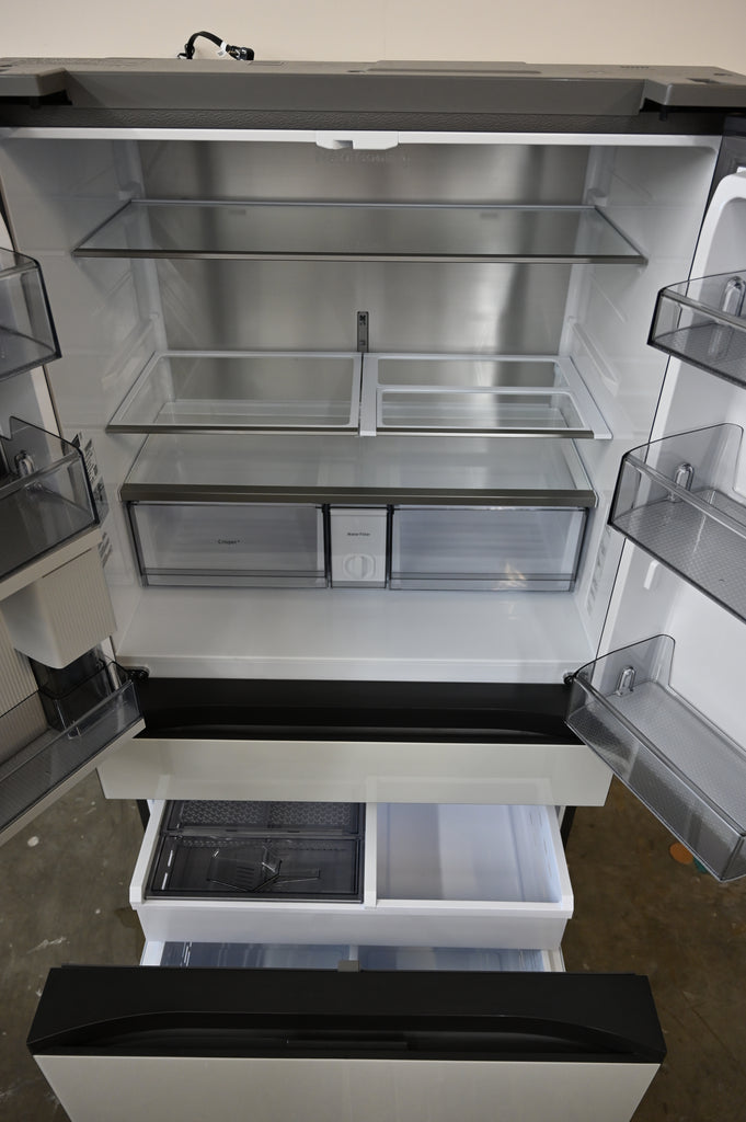 Samsung BESPOKE RF23BB860012 36 Inch Counter-Depth Freestanding 4-Door French Door Smart Refrigerator with 23 cu. ft. Total Capacity, Beverage Center™, FlexZone™ Drawer, Twin Cooling Plus™, Wi-Fi, Dual Ice Maker, ADA Complian: White Glass - All Panels