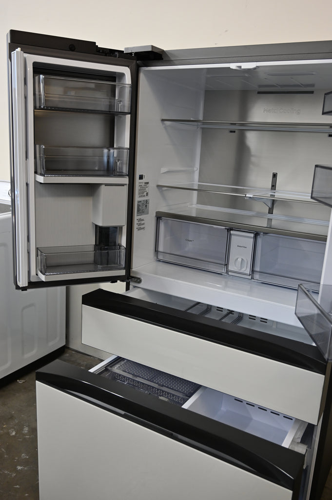 Samsung BESPOKE RF23BB860012 36 Inch Counter-Depth Freestanding 4-Door French Door Smart Refrigerator with 23 cu. ft. Total Capacity, Beverage Center™, FlexZone™ Drawer, Twin Cooling Plus™, Wi-Fi, Dual Ice Maker, ADA Complian: White Glass - All Panels