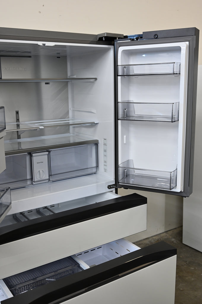 Samsung BESPOKE RF23BB860012 36 Inch Counter-Depth Freestanding 4-Door French Door Smart Refrigerator with 23 cu. ft. Total Capacity, Beverage Center™, FlexZone™ Drawer, Twin Cooling Plus™, Wi-Fi, Dual Ice Maker, ADA Complian: White Glass - All Panels
