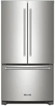 KitchenAid KRFC136RPS 36 Inch Freestanding Counter-Depth French Door Refrigerator with 20 Cu. Ft. Total Capacity, Interior Water Dispenser, Ice Maker, Wood-Look Nesting Shelf, LED Lighting, ExtendFreshâ„¢ Temperature Management: PrintShieldâ„¢ Stainless Steel