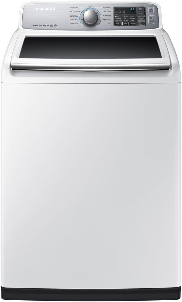 Samsung WA50M7450AW 27 Inch Top Load Washer with Self Clean, Soft-Close Lid, Smart Care, ENERGY STAR®, VRT Plus™ Technology, 3-Tray EZ Drawer Dispenser, 11 Wash Cycles, Quick Wash and 5.0 cu. ft. Capacity