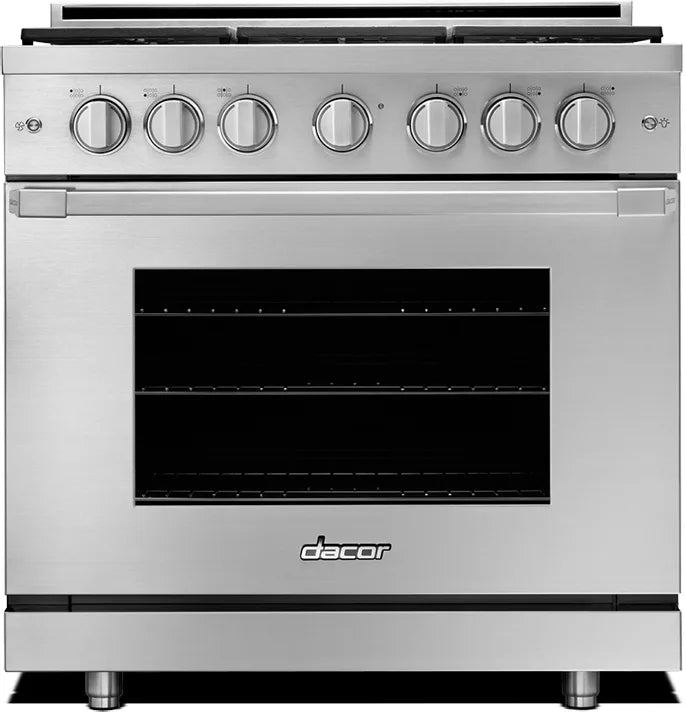 Dacor Professional HGPR36SNG 36 Inch Pro Gas Range with 6 Sealed Burners, 5.2 cu. ft. Capacity, Convection, Self-Clean, Illumina™ Knobs, Powerful 18K BTU, Continuous Grates and Downdraft Compatible: Stainless Steel, Natural Gas