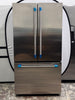 Monogram ZWE23NSTSS 36 Inch Freestanding Counter-Depth French Door Smart Refrigerator with 23.1 Cu. Ft. Total Capacity, Water Dispenser, Ice Maker, LED Lighting, Temperature-Controlled Drawer, Drop-Down Tray, and ENERGY STAR® Qualified