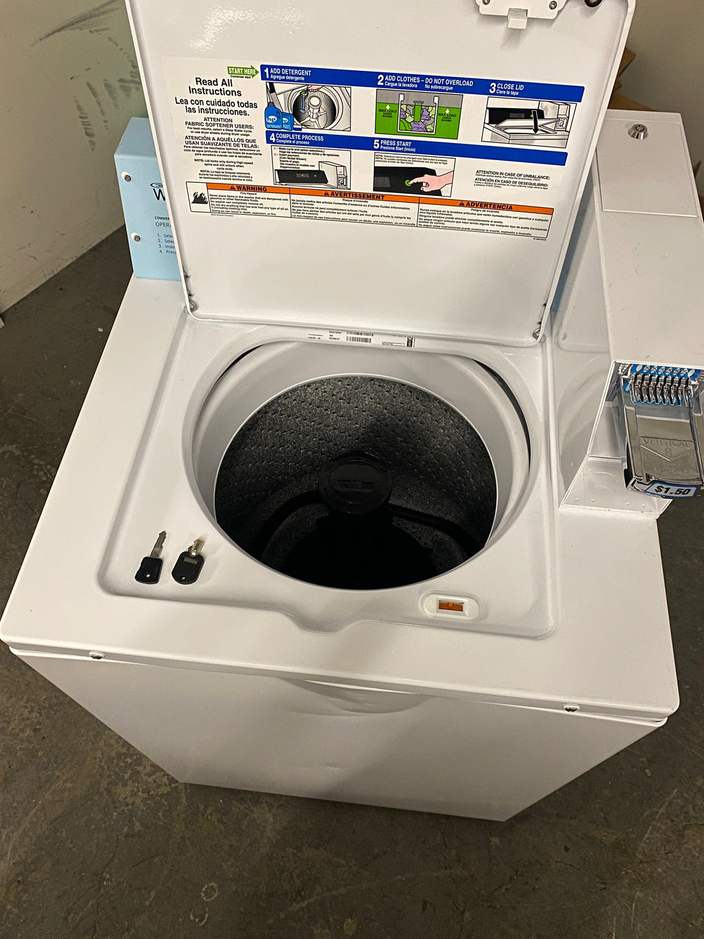 Whirlpool 27 Commercial Washer, Coin Equipped