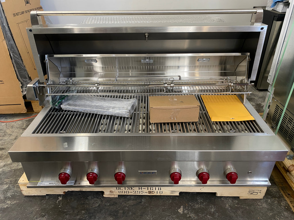 Wolf OG54 54 Inch Built-in Gas Grill with 25,500 BTU Burners, Infrared Sear Burner, Infrared Rotisserie, Ceramic Briquettes, Stainless Steel Grates and Warming Rack: Natural Gas