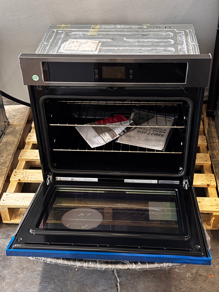 Frigidaire FCWS3027AD 30 Inch Single Convection Electric Wall Oven with 5.3 Cu. Ft. Capacity, Fan Convection, Self Clean, Keep Warm Setting, Timed Cook, Hidden Bake Element, Delay Start, Sabbath Mode, and ADA Compliant: Black Stainless Steel