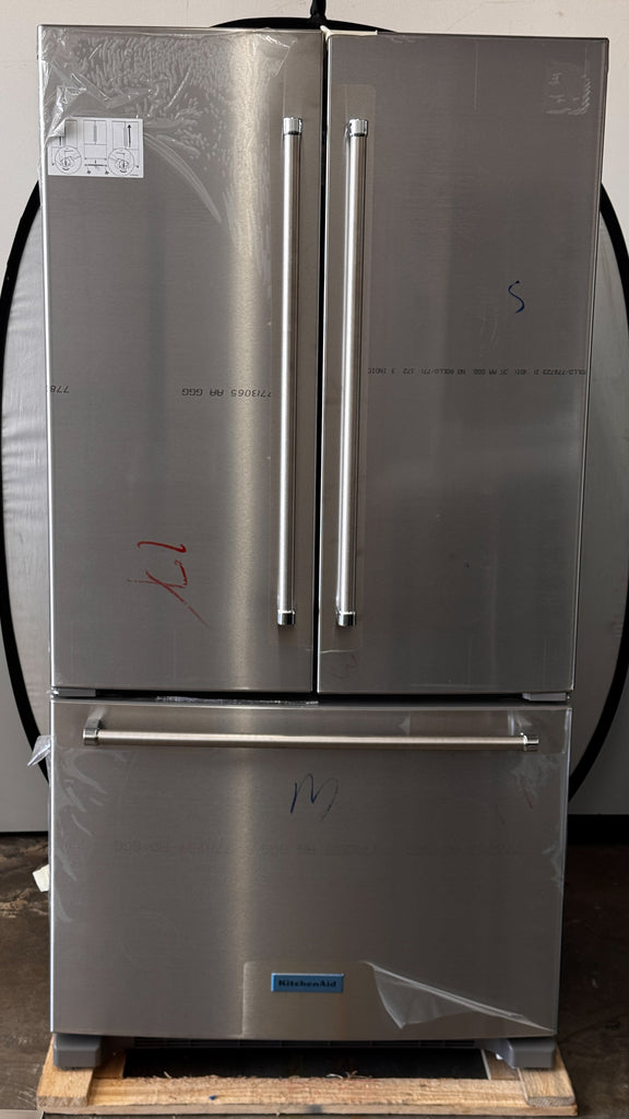 KitchenAid KRFC136RPS 36 Inch Freestanding Counter-Depth French Door Refrigerator with 20 Cu. Ft. Total Capacity, Interior Water Dispenser, Ice Maker, Wood-Look Nesting Shelf, LED Lighting, ExtendFresh™ Temperature Management: PrintShield™ Stainless Steel