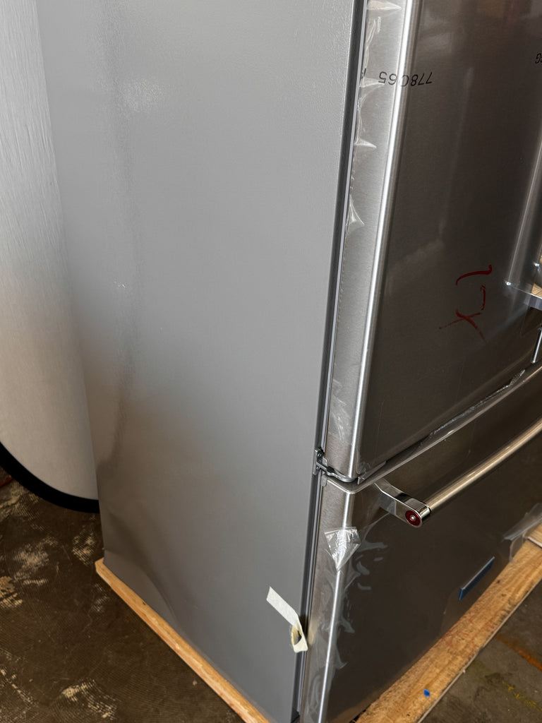 KitchenAid KRFC136RPS 36 Inch Freestanding Counter-Depth French Door Refrigerator with 20 Cu. Ft. Total Capacity, Interior Water Dispenser, Ice Maker, Wood-Look Nesting Shelf, LED Lighting, ExtendFresh™ Temperature Management: PrintShield™ Stainless Steel