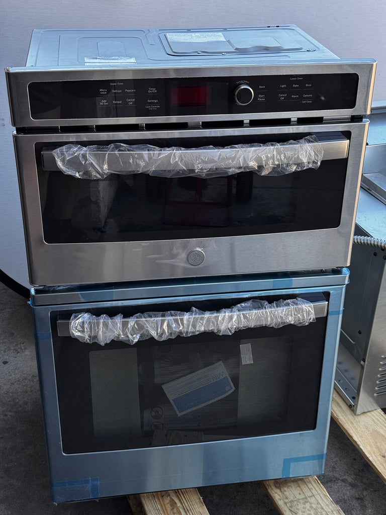 GE JK3800SHSS 27 Inch Combination Wall Oven with 4.3 cu. ft. Oven Capacity, 1.7 cu. ft. Microwave, Sensor Cooking Controls, Bake Element, Broil Element, Glass Touch Controls, GE Fits! Guarantee, and Self-Clean with Steam: Stainless Steel