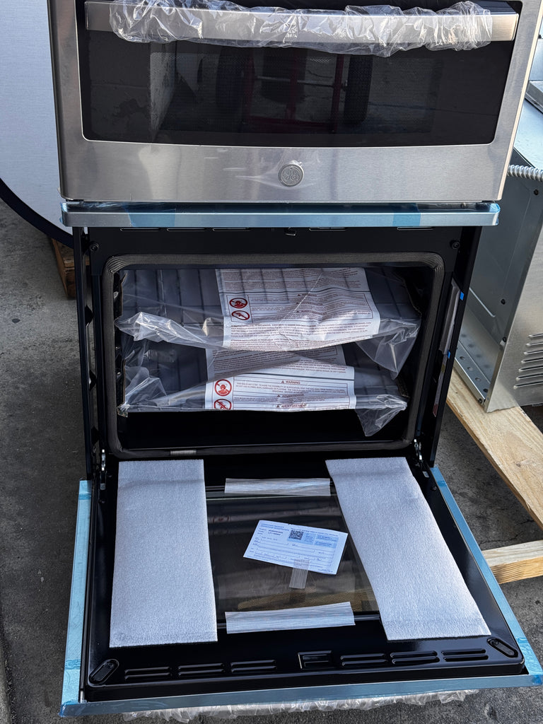 GE JK3800SHSS 27 Inch Combination Wall Oven with 4.3 cu. ft. Oven Capacity, 1.7 cu. ft. Microwave, Sensor Cooking Controls, Bake Element, Broil Element, Glass Touch Controls, GE Fits! Guarantee, and Self-Clean with Steam: Stainless Steel