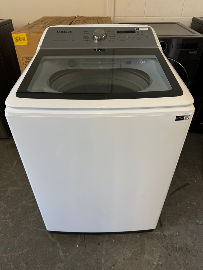 Samsung WA50R5400AW 28 Inch Top Load Washer with 5.0 Cu. Ft. Capacity, Super Speed, Active WaterJet, EZ Access, VRT Plus™ Technology, 12 Wash Cycles, Deep Fill, Smart Care, Child Lock, and ENERGY STAR® Certified: White