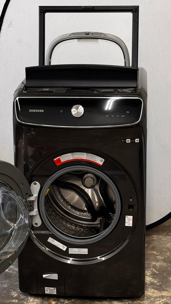 Samsung WV60A9900AV 27 Inch Smart Front Load Washer with 6.0 cu. ft. Capacity, 24 Wash Cycles, FlexWash™, Super Speed Wash, CleanGuard™, PowerFoam™, Smart Dial, Steam Cycle, Sanitize, Self Clean+, and Energy Star®: Black