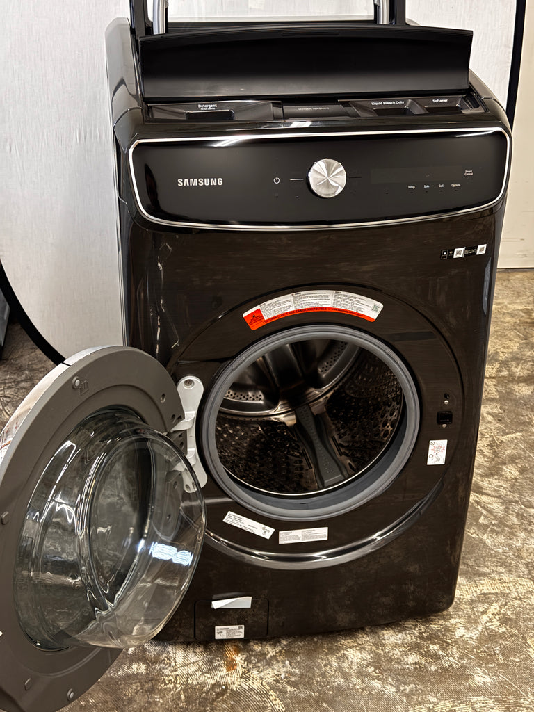 Samsung WV60A9900AV 27 Inch Smart Front Load Washer with 6.0 cu. ft. Capacity, 24 Wash Cycles, FlexWash™, Super Speed Wash, CleanGuard™, PowerFoam™, Smart Dial, Steam Cycle, Sanitize, Self Clean+, and Energy Star®: Black