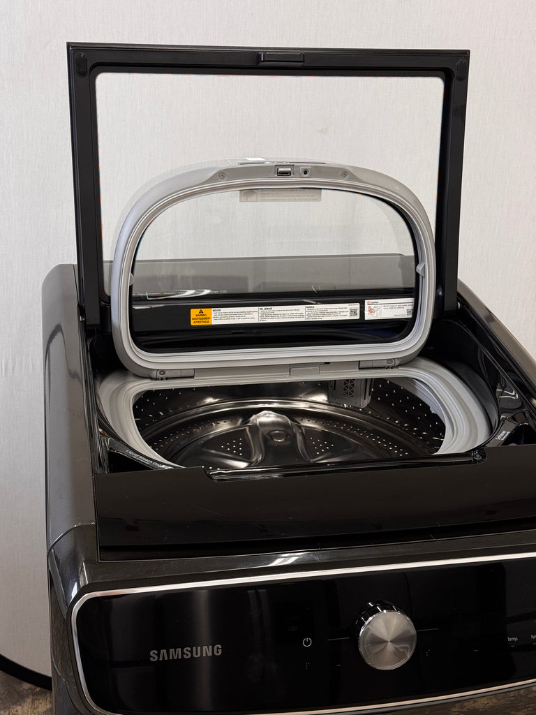Samsung WV60A9900AV 27 Inch Smart Front Load Washer with 6.0 cu. ft. Capacity, 24 Wash Cycles, FlexWash™, Super Speed Wash, CleanGuard™, PowerFoam™, Smart Dial, Steam Cycle, Sanitize, Self Clean+, and Energy Star®: Black