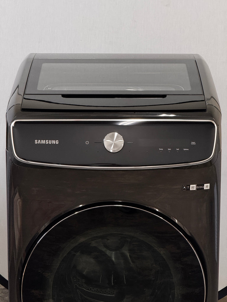 Samsung WV60A9900AV 27 Inch Smart Front Load Washer with 6.0 cu. ft. Capacity, 24 Wash Cycles, FlexWash™, Super Speed Wash, CleanGuard™, PowerFoam™, Smart Dial, Steam Cycle, Sanitize, Self Clean+, and Energy Star®: Black