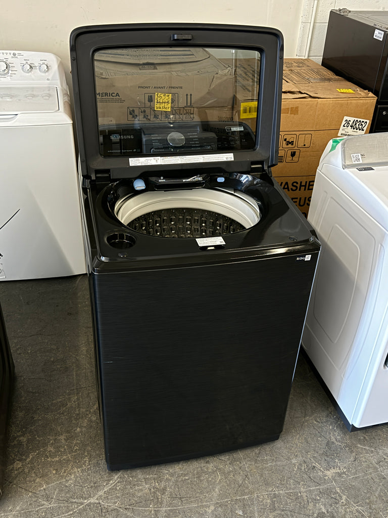Samsung WA50R5400AV 28 Inch Top Load Washer with 5.0 Cu. Ft. Capacity, Super Speed, Active WaterJet, EZ Access, VRT Plus™ Technology, 12 Wash Cycles, Deep Fill, Smart Care, Child Lock, and ENERGY STAR®: Fingerprint Resistant Black Stainless Steel