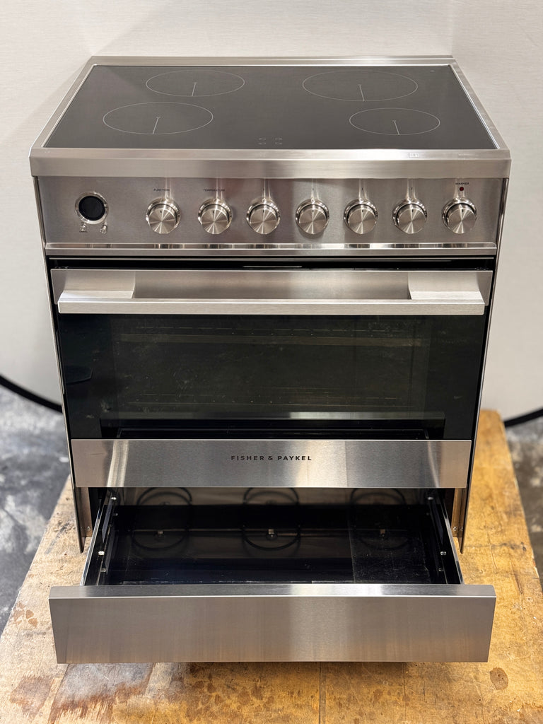 Fisher & Paykel Series 9 Contemporary Series OR30SDI6X1 30 Inch Freestanding Induction Range with 4 Cooking Zones, 3.5 cu. ft. Oven, Warming Drawer, Self Clean, AeroTech™ System, PowerBoost, Hot Surface Indicator, and Sabbath Mode: Stainless Steel