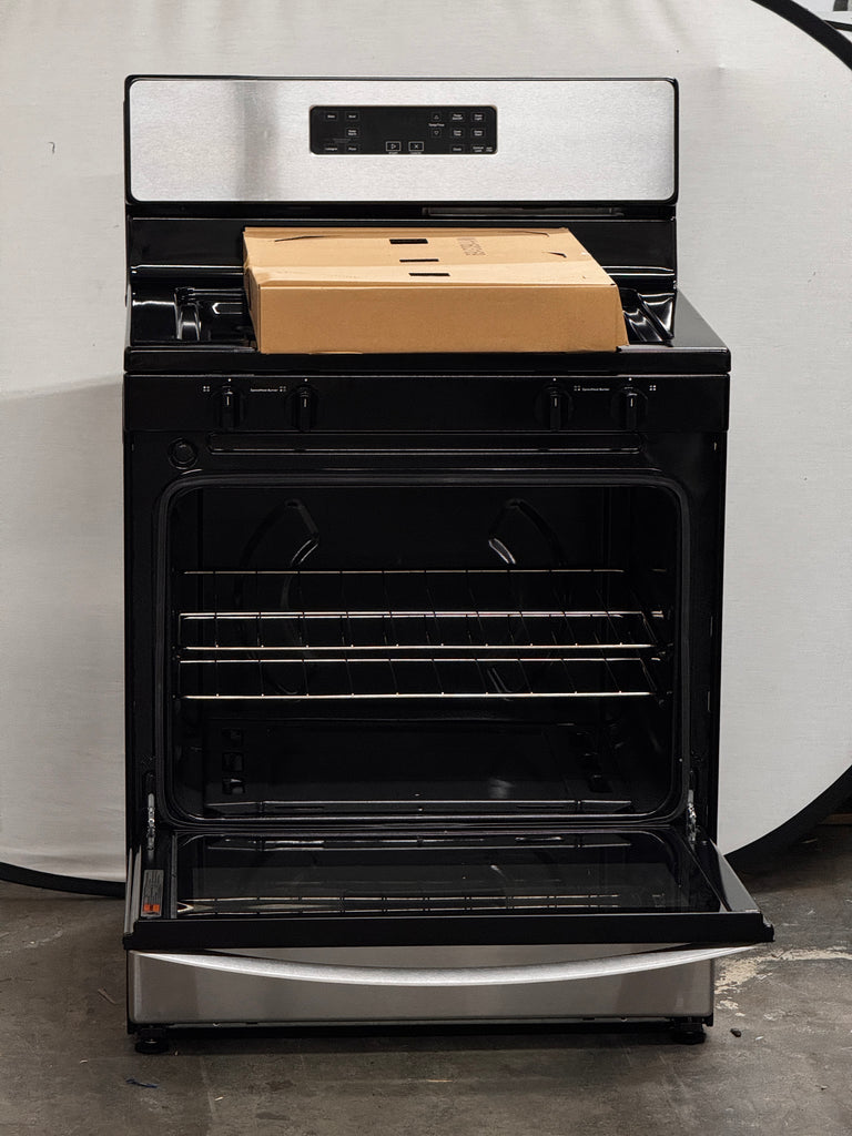 Whirlpool WFG320M0MS 30 Inch Freestanding Gas Range with 4 Sealed Burners, 5.1 cu. ft. Capacity, SpeedHeat™ Burners, Continuous Grates, Frozen Bake™, Sabbath Mode, Broiler Drawer, and Star-K Certified: Stainless Steel