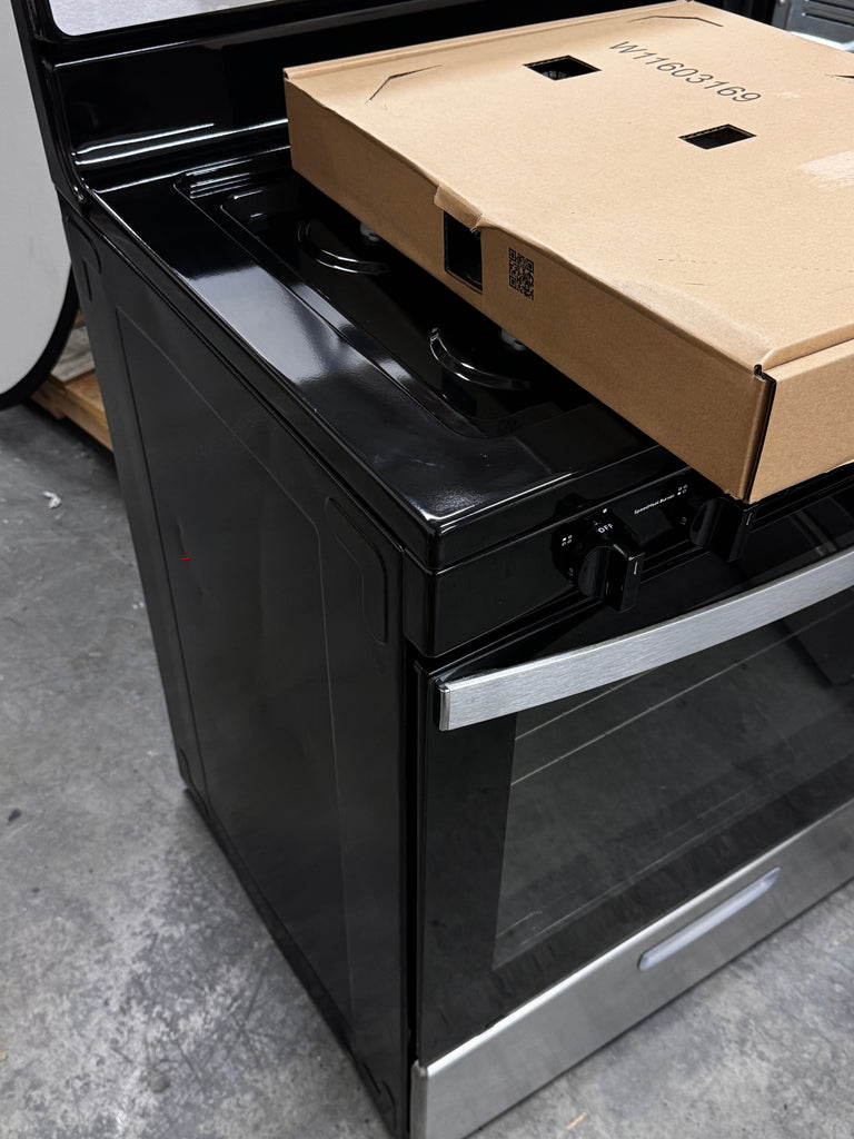Whirlpool WFG320M0MS 30 Inch Freestanding Gas Range with 4 Sealed Burners, 5.1 cu. ft. Capacity, SpeedHeat™ Burners, Continuous Grates, Frozen Bake™, Sabbath Mode, Broiler Drawer, and Star-K Certified: Stainless Steel