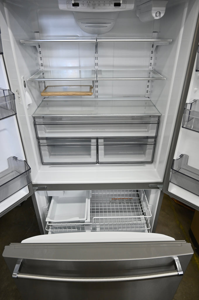 KitchenAid KRFC136RPS 36 Inch Freestanding Counter-Depth French Door Refrigerator with 20 Cu. Ft. Total Capacity, Interior Water Dispenser, Ice Maker, Wood-Look Nesting Shelf, LED Lighting, ExtendFresh™ Temperature Management: PrintShield™ Stainless Steel
