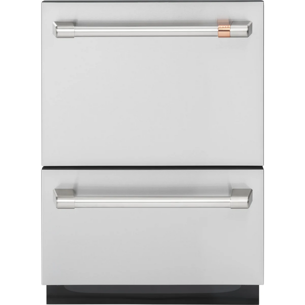 Café CDD420P2TS1 24 Inch Fully Integrated Double Drawer Dishwasher with 14 Place Settings, 6 Wash Cycles, 3 Wash Options, Knock To Pause, Delay Start, Active Flood Protection, 46 dBA Single Drawer, 49 dBA Double Drawer, Adjustable Racks: Stainless Steel