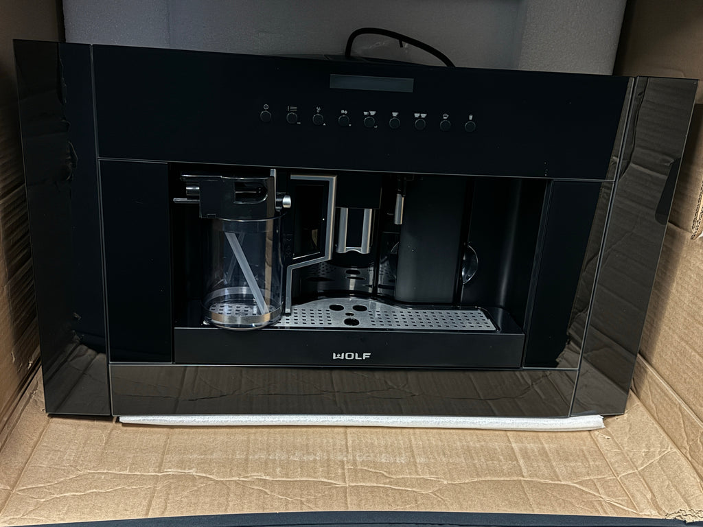 Wolf EC24B 24 Inch Built-in Coffee System with Adjustable Grinder, Auto On/Off, Descaling, Hot Water Dispenser, Removable Milk Carafe, Mounted Glide System and Non-Plumbed: Black