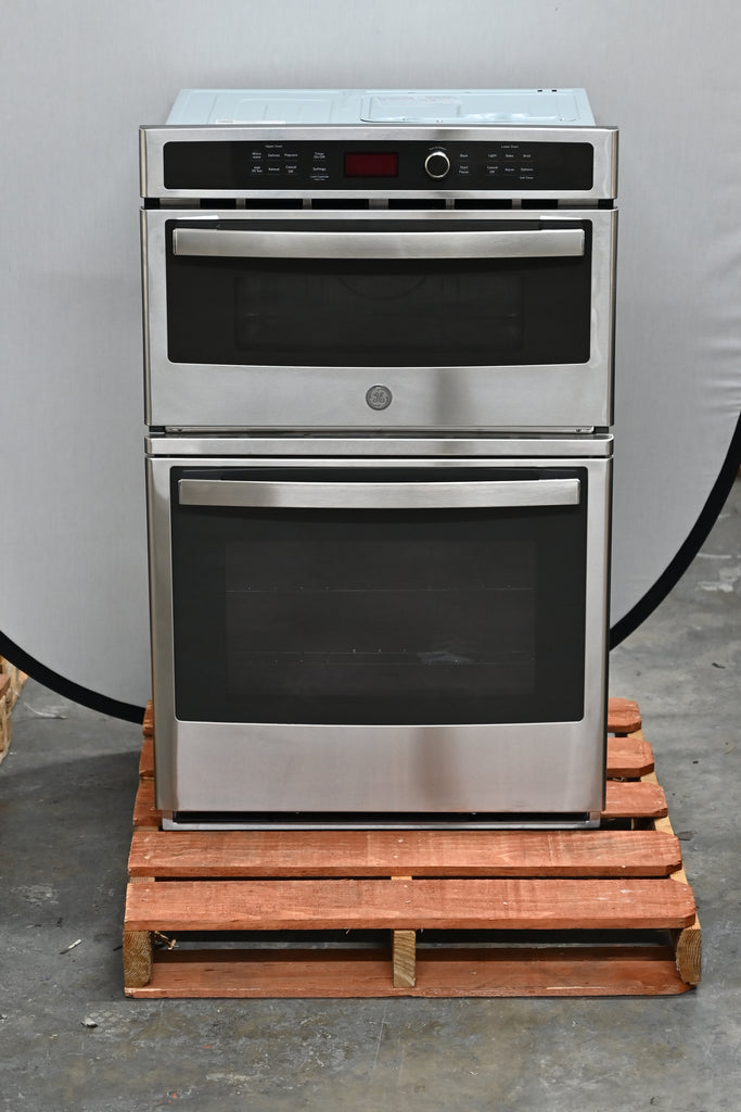 GE JK3800SHSS 27 Inch Combination Wall Oven with 4.3 cu. ft. Oven Capacity, 1.7 cu. ft. Microwave, Sensor Cooking Controls, Bake Element, Broil Element, Glass Touch Controls, GE Fits! Guarantee, and Self-Clean with Steam: Stainless Steel