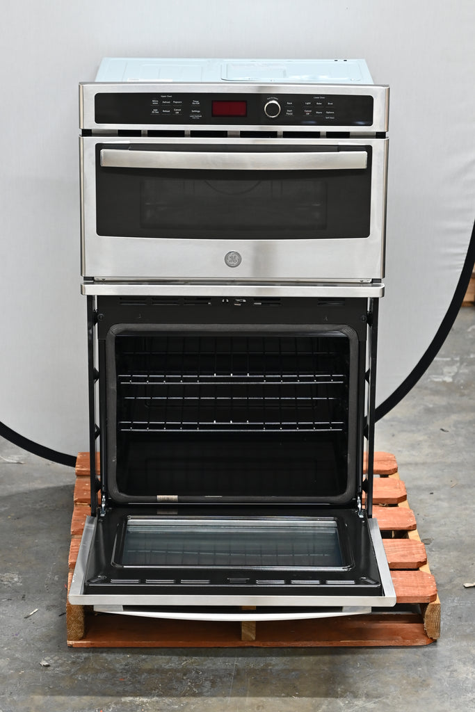 GE JK3800SHSS 27 Inch Combination Wall Oven with 4.3 cu. ft. Oven Capacity, 1.7 cu. ft. Microwave, Sensor Cooking Controls, Bake Element, Broil Element, Glass Touch Controls, GE Fits! Guarantee, and Self-Clean with Steam: Stainless Steel