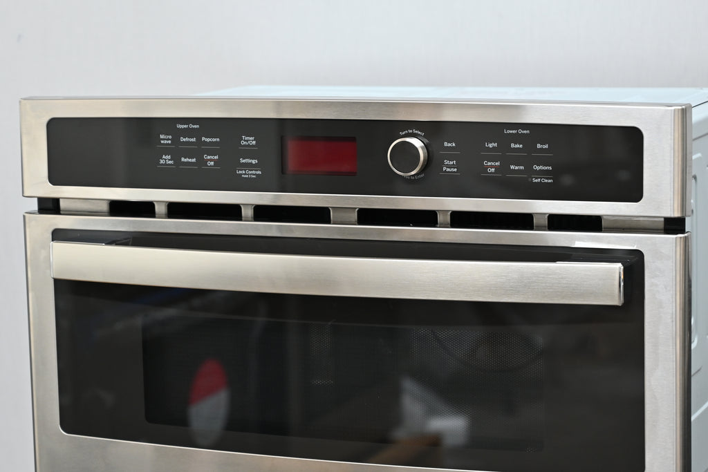 GE JK3800SHSS 27 Inch Combination Wall Oven with 4.3 cu. ft. Oven Capacity, 1.7 cu. ft. Microwave, Sensor Cooking Controls, Bake Element, Broil Element, Glass Touch Controls, GE Fits! Guarantee, and Self-Clean with Steam: Stainless Steel