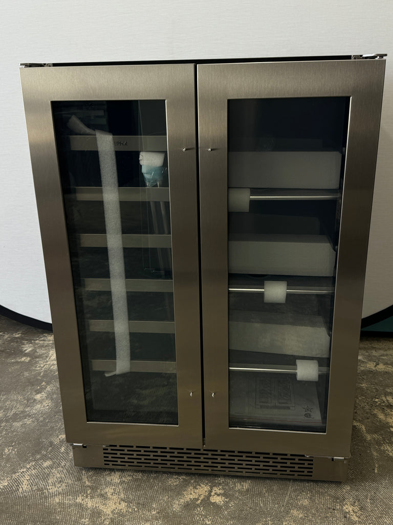Zephyr PRESRV PRWB24C32BG 24 Inch Refrigerator Beverage & Wine Center with 60 12oz Can Capacity, 21 Wine Bottle Capacity, PreciseTemp™, Gray Glass Shelves, Black Wood Racks, Sabbath Mode, and Star-K Certified