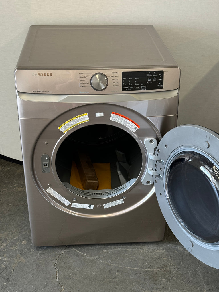 Samsung DVG45R6100C 27 Inch Gas Dryer with 7.5 Cu. Ft. Capacity, Steam Sanitize+, Sensor Dry, Smart Care, Interior Drum Light, 3-Way Venting, Reversible Door, 10 Dry Cycles, Bedding, Quick Dry, Child Lock, and ADA Compliant: Champagne
