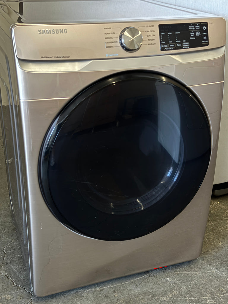 Samsung DVG45R6100C 27 Inch Gas Dryer with 7.5 Cu. Ft. Capacity, Steam Sanitize+, Sensor Dry, Smart Care, Interior Drum Light, 3-Way Venting, Reversible Door, 10 Dry Cycles, Bedding, Quick Dry, Child Lock, and ADA Compliant: Champagne