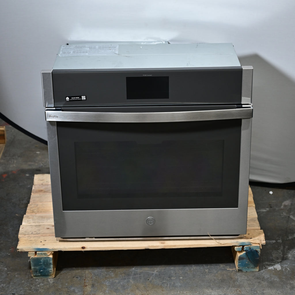 GE Profile PTS9000SNSS 30 Inch Single Smart Electric Wall Oven with 5.0 Cu. Ft. True European Convection Oven, Steam Clean, 10-Pass Bake Element, In-Oven Camera, Air Fry, Precision Cooking, and ADA Compliant: Stainless Steel