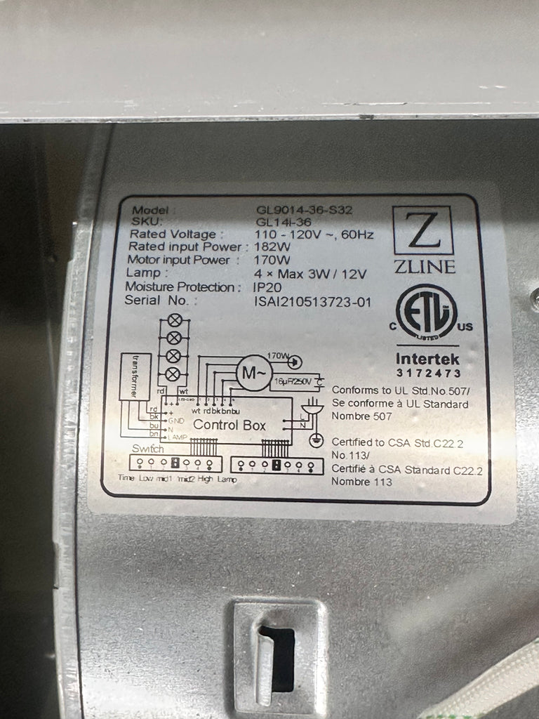 Blower for Convertible Range Hood ZLINE GL9014-36-S32 / GL14i-36 400 CFM