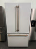 Cafe CWE23SP4MW2 36 Inch Counter Depth French Door Smart Refrigerator with 23.1 Cu. Ft. Capacity, TwinChill™ Evaporators, Temperature-Controlled Drawer, Wi-Fi, Internal Water\Ice Dispenser, and ENERGY STAR®: Matte White with Brushed Bronze Handles