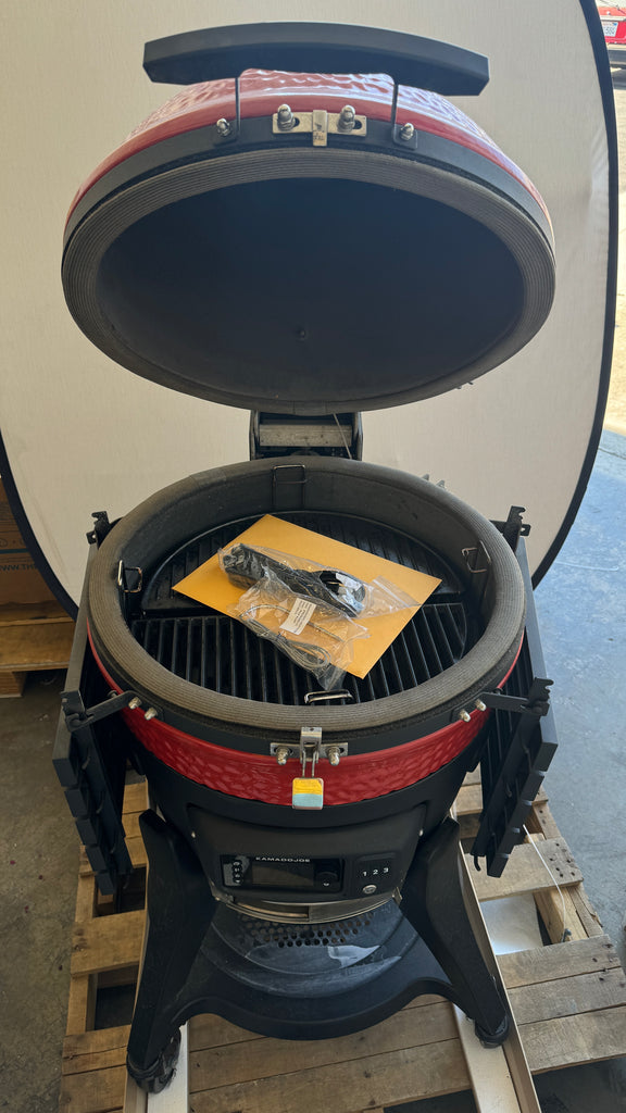 Kamado Joe KJ15041123 18 Inch Freestanding Konnected Joe™ Digital Charcoal Grill and Smoker with 250 sq. in. Cooking Space, AFS (Automatic Fire Starter) Button, and Digital Kontrol Board: Red & Black