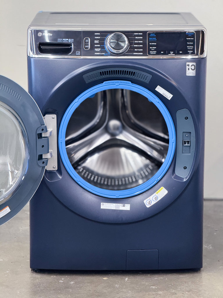 GE  PFW870SPVRS 28 Inch Smart Front Load Washer with 5.3 cu ft Capacity, Ultra Fresh Vent System+ With Odor Block™, Microban® Antimicrobial Technology, Smart Dispense™ Technology, SmartHQ™ and Dynamic Balancing Technology and Energy Star Certified: Blue