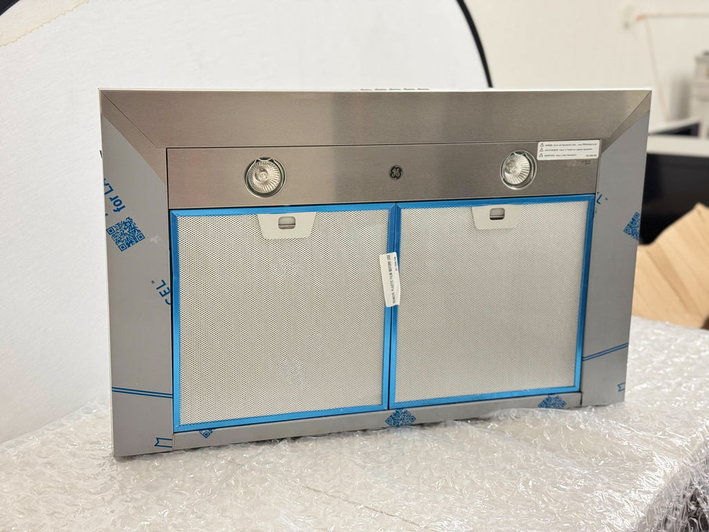 GE  JVW5301SJSS 30 Inch Wall Mount Chimney Hood with Recirculating Option, 350 CFM Blower, Dishwasher Safe Filters, Auto-Off, Optional Remote Control, Halogen Lighting and Night Light: Stainless Steel