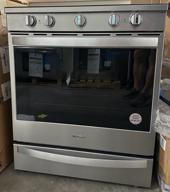 Whirlpool WEE750H0HZ 30 Inch Slide-In Electric Range with 5 Radiant Elements, 6.4 cu. ft Capacity, True Convection, Touchscreen, Scan-to-Cook Technology, Temperature Sensor, Voice Control, Frozen Bake™ Technology: Fingerprint Resistant Stainless Steel