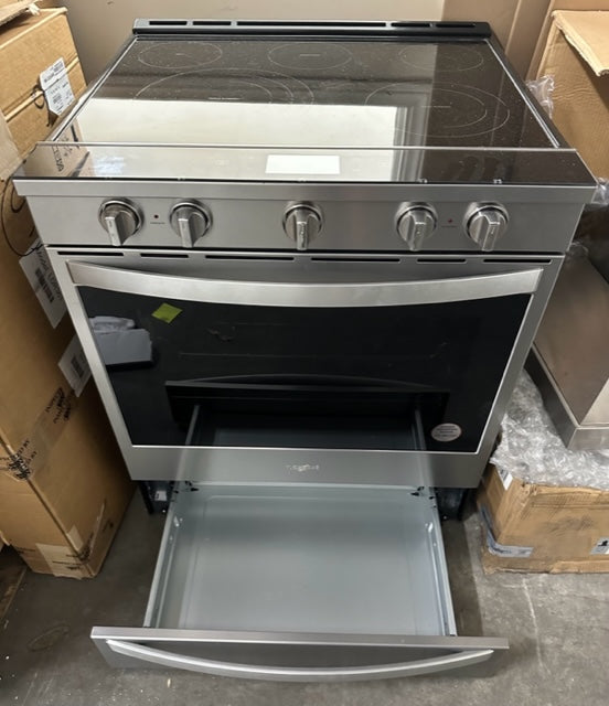 Whirlpool WEE750H0HZ 30 Inch Slide-In Electric Range with 5 Radiant Elements, 6.4 cu. ft Capacity, True Convection, Touchscreen, Scan-to-Cook Technology, Temperature Sensor, Voice Control, Frozen Bake™ Technology: Fingerprint Resistant Stainless Steel