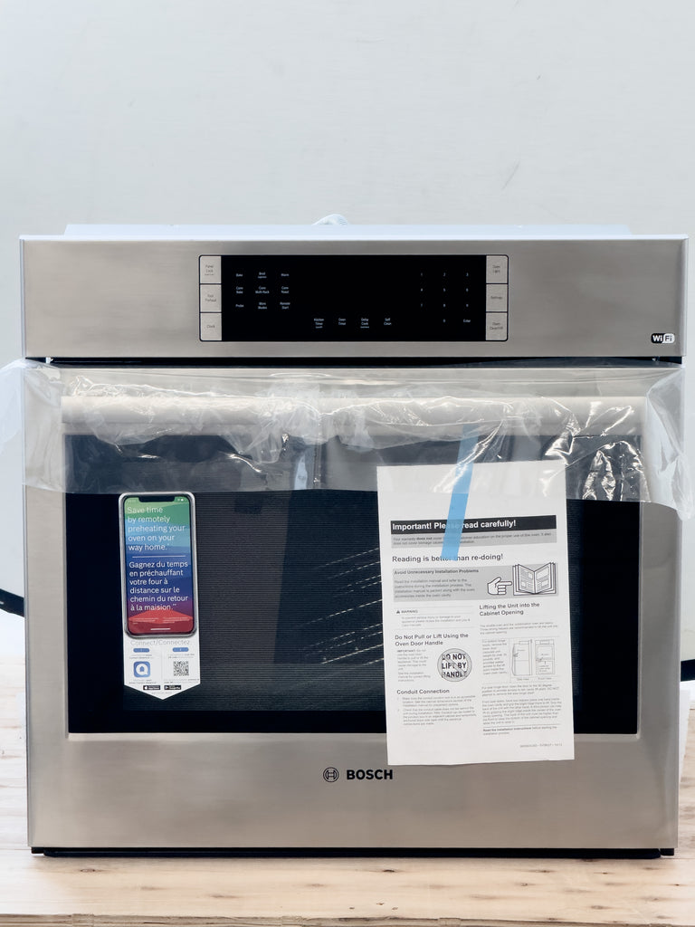 Bosch 800 Series HBL8454UC 30 Inch Single Convection Smart Electric Wall Oven with 4.6 Cu. Ft. Oven Capacity, Self Clean, Home Connect™, Air Fry, Roast, Warm, Proof Dough, Temperature Probe, Fast Preheat, Sabbath Mode, cCSAus, Star-K, ADA: Stainless Steel