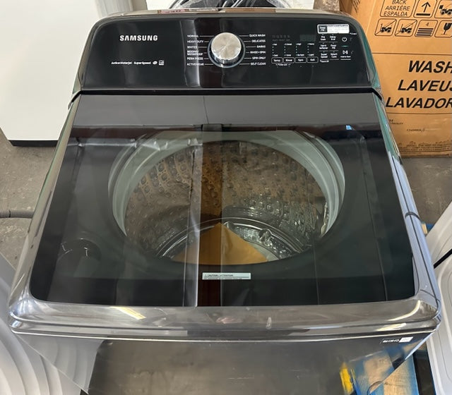 Samsung WA50R5400AV 28 Inch Top Load Washer with 5.0 Cu. Ft. Capacity, Super Speed, Active WaterJet, EZ Access, VRT Plus™ Technology, 12 Wash Cycles, Deep Fill, Smart Care, Child Lock: Fingerprint Resistant Black Stainless Steel