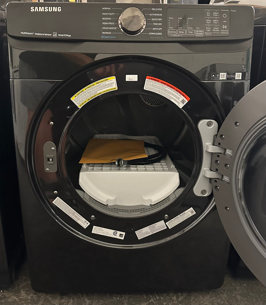 Samsung DVG50R8500V 27 Inch Gas Smart Dryer with 7.5 Cu. Ft. Capacity, Wi-Fi, Bixby Enabled, 12 Drying Cycles, Vent Sensor, Sensor Dry, Steam Sanitize+, Drum Light, Smart Care, ADA Compliant and ENERGY STAR®: Fingerprint Resistant Black Stainless Steel