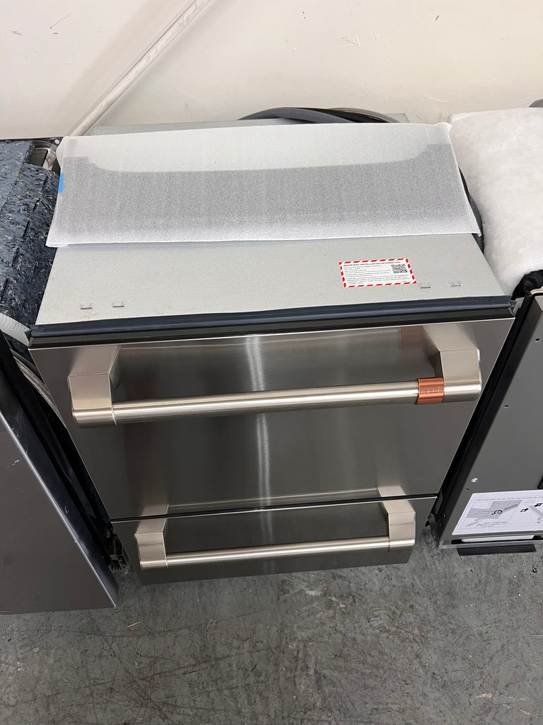 Café CDD420P2TS1 24 Inch Fully Integrated Double Drawer Dishwasher with 14 Place Settings, 6 Wash Cycles, 3 Wash Options, Knock To Pause, Delay Start, Active Flood Protection, 46 dBA Single Drawer, 49 dBA Double Drawer, Adjustable Racks: Stainless Steel